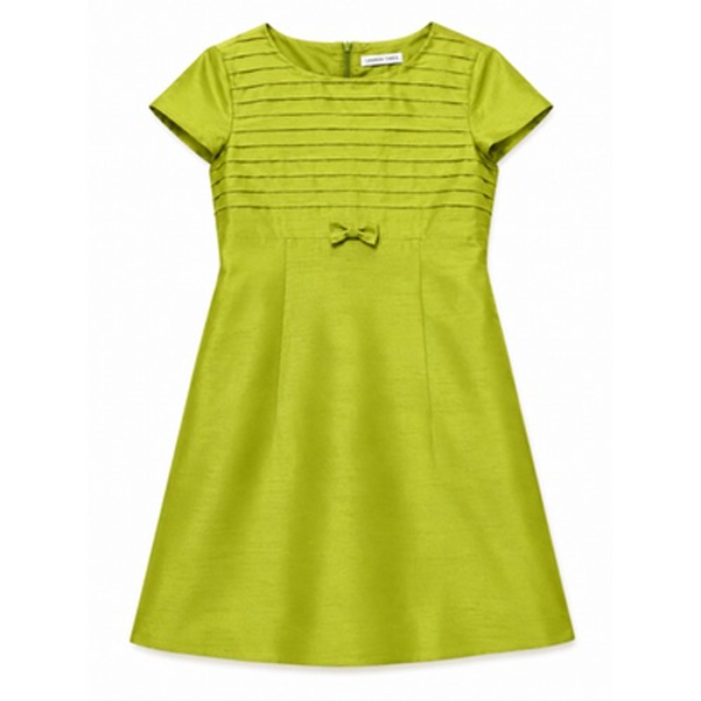 Talbots Dress Womens Petite 12 Green Silk Shantung A Line Bow Knee Length